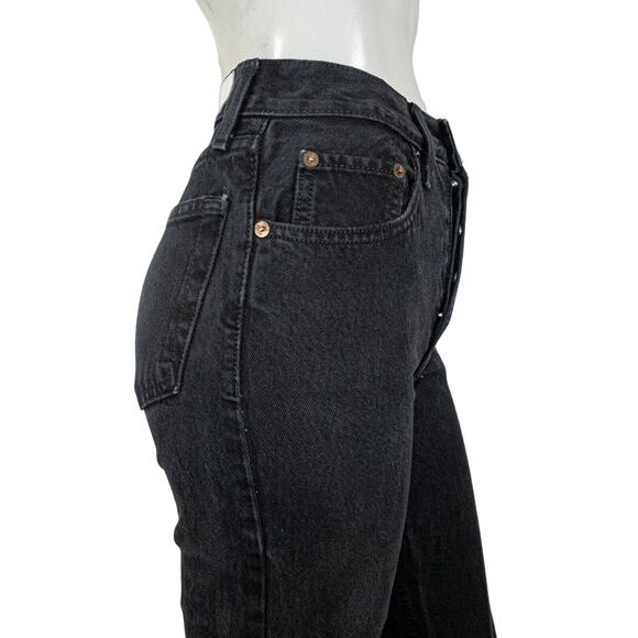 RE/DONE $265 70s High Rise Stove Pipe Denim Jeans Raw hem Black Sz 24 - Picture 8 of 10